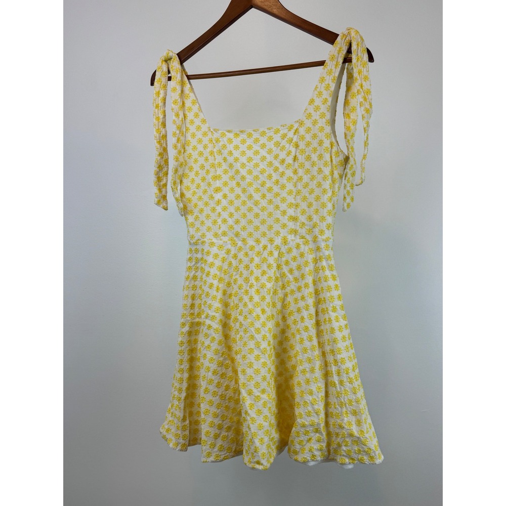 Mi Ami Mini Dress Womens Small Yellow Floral Tie Shoulder Embroidered Sundress - Picture 2 of 8